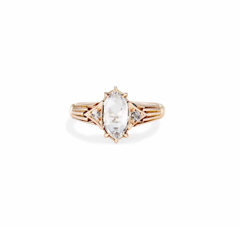 Victorian .98 Carat Moval Rose-Cut Diamond Engagement Ring