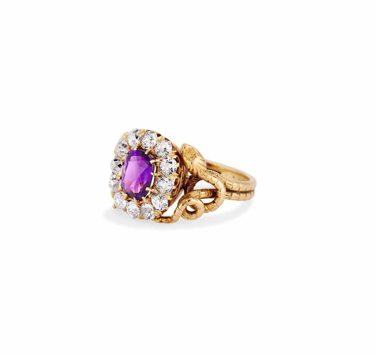 Victorian Amethyst and Diamond Snake Ring