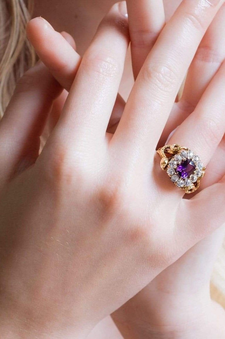 Victorian Amethyst and Diamond Snake Ring