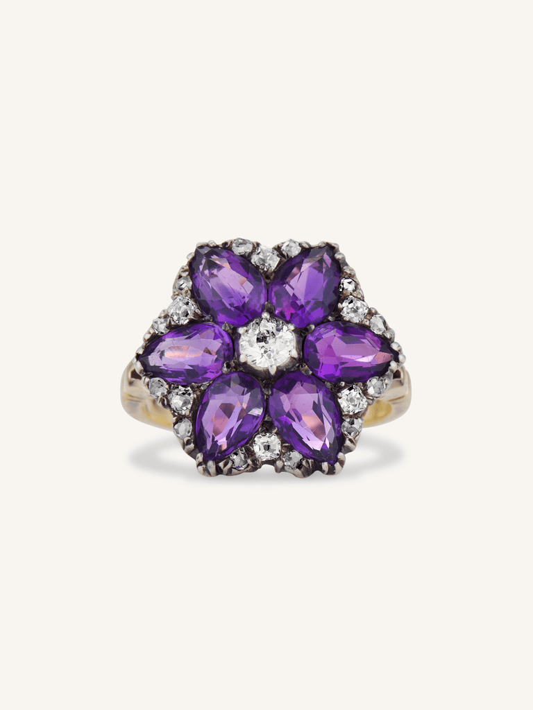Victorian Amethyst & Diamond Flower Cluster Ring