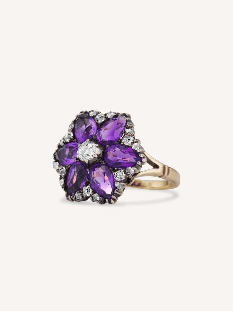 Victorian Amethyst & Diamond Flower Cluster Ring