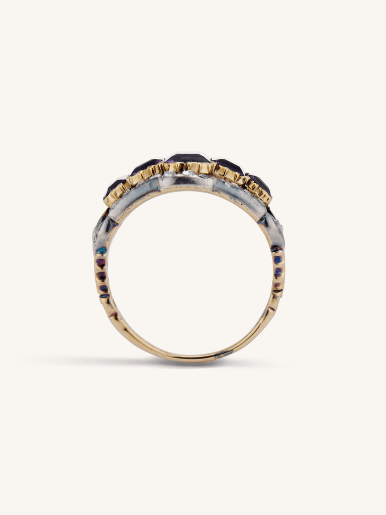 Victorian Amethyst & Rose Cut Diamond Five Stone Ring