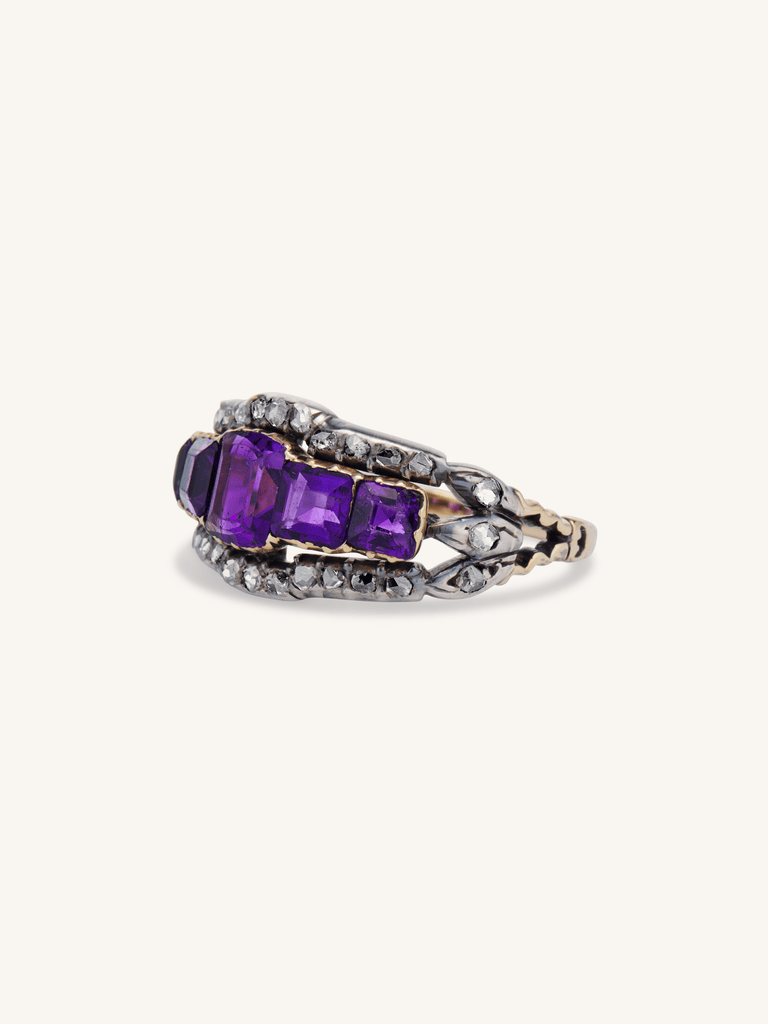 Victorian Amethyst & Rose Cut Diamond Five Stone Ring