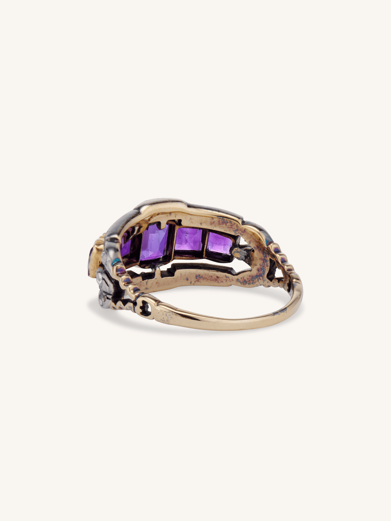 Victorian Amethyst & Rose Cut Diamond Five Stone Ring