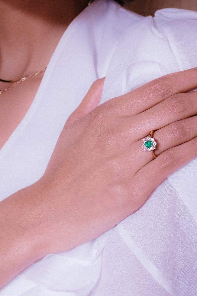 Victorian Antique Emerald and Diamond Cluster Ring