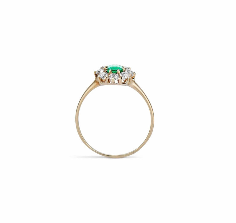 Victorian Antique Emerald and Diamond Cluster Ring