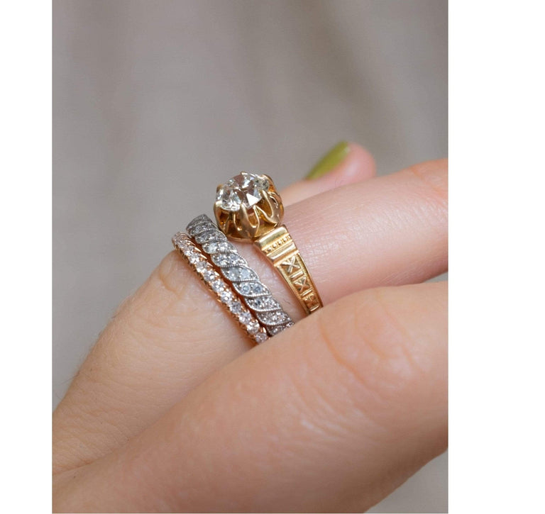 Victorian Archeological Revival .90 Carat Diamond Ring