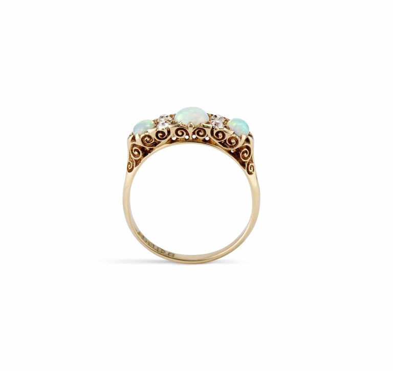 Victorian British Opal and Diamond Carved Half Hoop