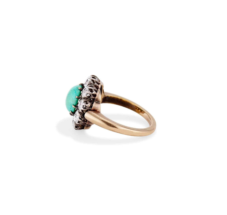Victorian Cabochon Turquoise and Diamond Ring