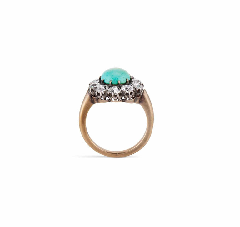 Victorian Cabochon Turquoise and Diamond Ring