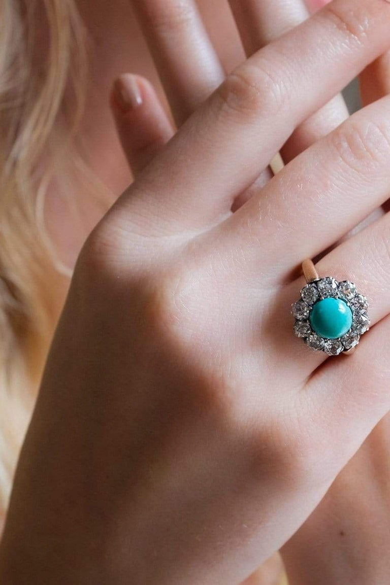Victorian Cabochon Turquoise and Diamond Ring