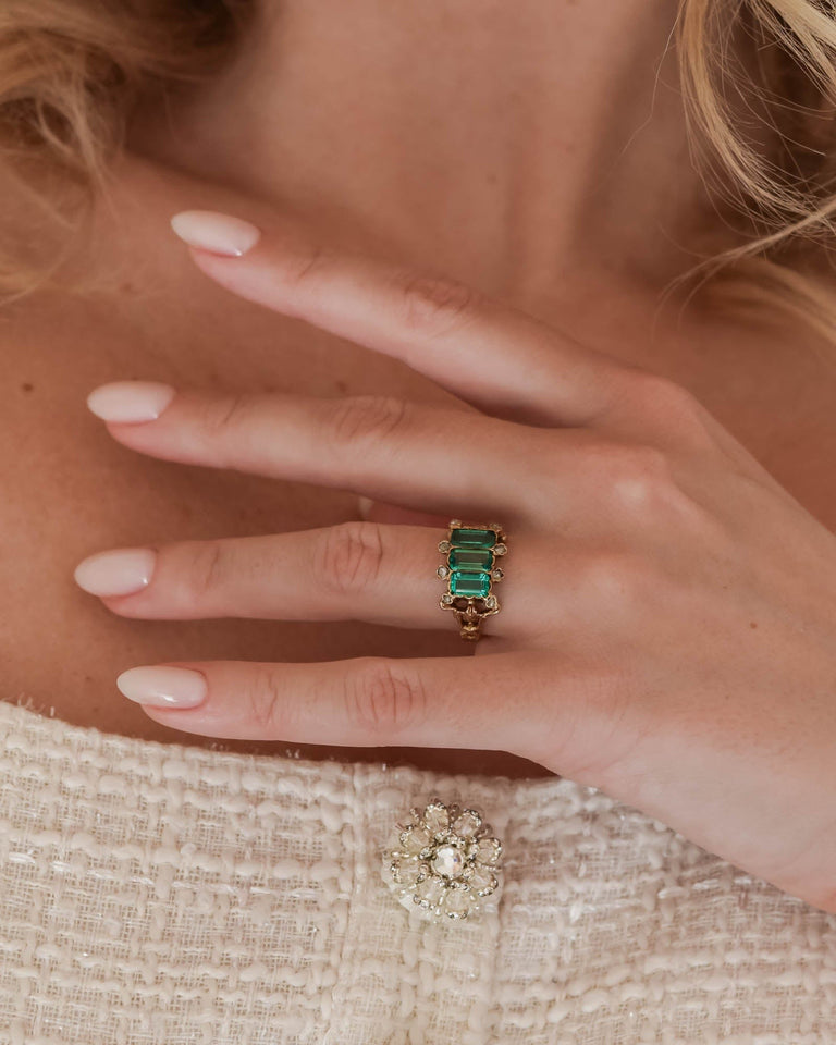 Victorian Colombian Emerald Three Stone Ring