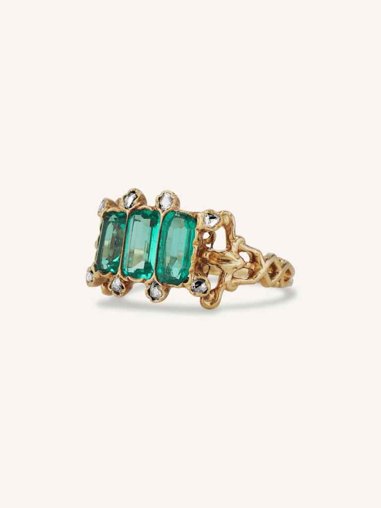 Victorian Colombian Emerald Three Stone Ring