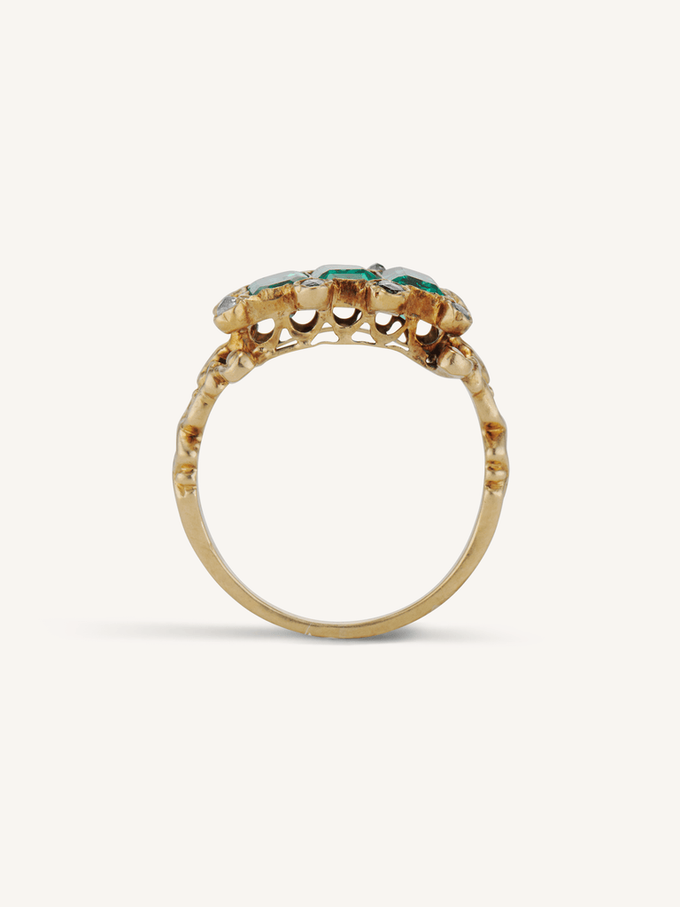 Victorian Colombian Emerald Three Stone Ring