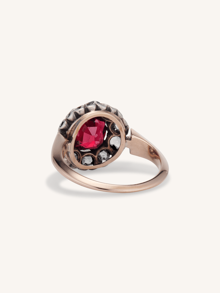 Victorian Cushion Cut Garnet & Rose Cut Diamond Ring