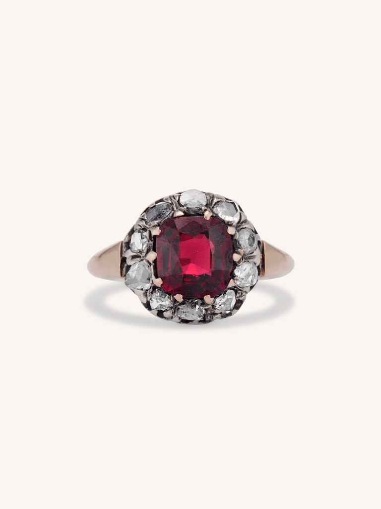 Victorian Cushion Cut Garnet & Rose Cut Diamond Ring