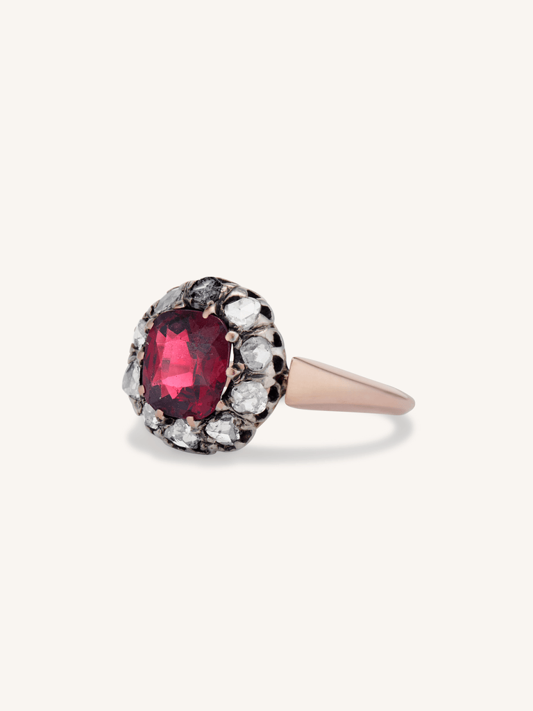 Victorian Cushion Cut Garnet & Rose Cut Diamond Ring