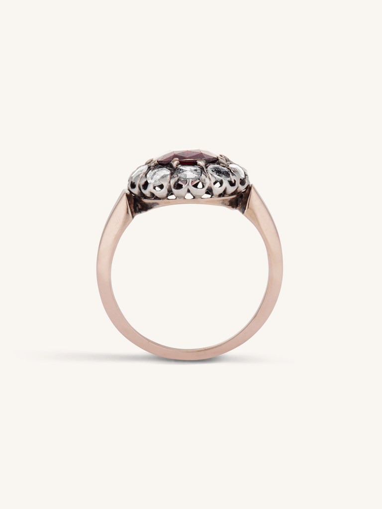 Victorian Cushion Cut Garnet & Rose Cut Diamond Ring