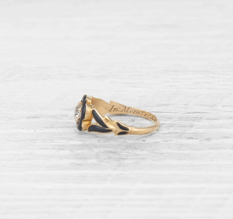 Victorian Diamond and Enamel Mourning Ring