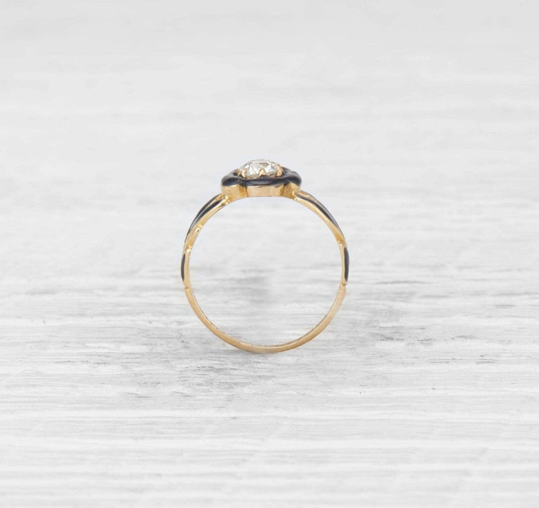 Victorian Diamond and Enamel Mourning Ring
