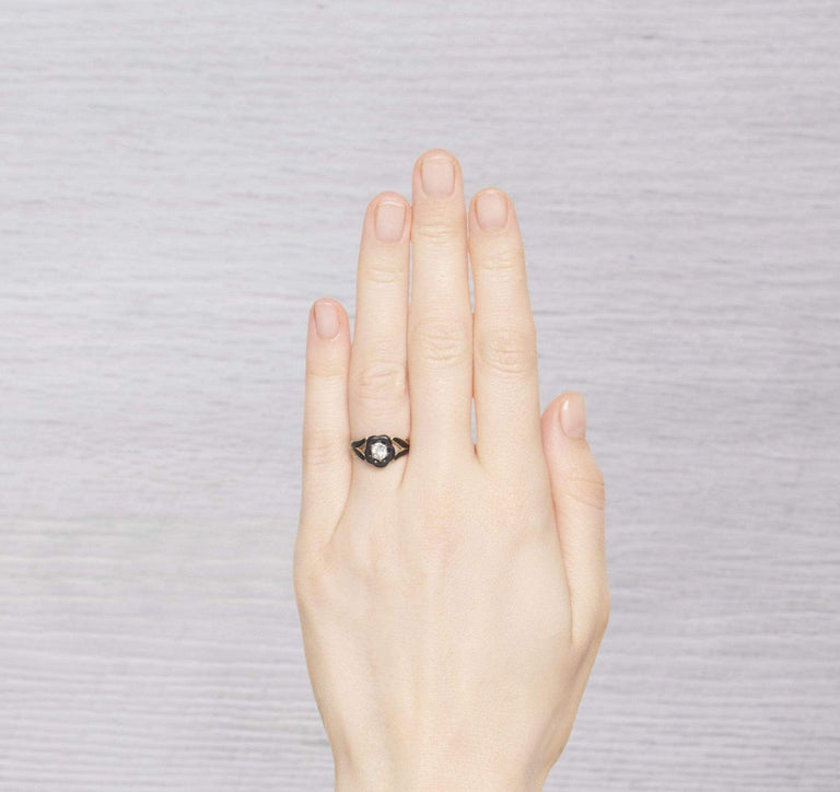 Victorian Diamond and Enamel Mourning Ring
