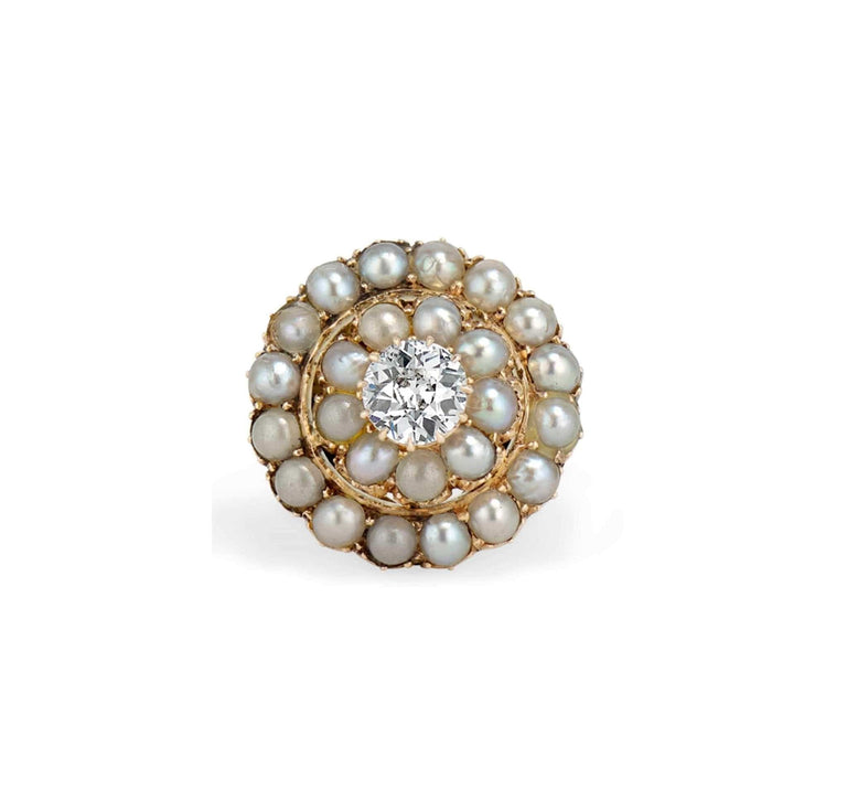 Victorian Diamond and Pearl Cluster Ring