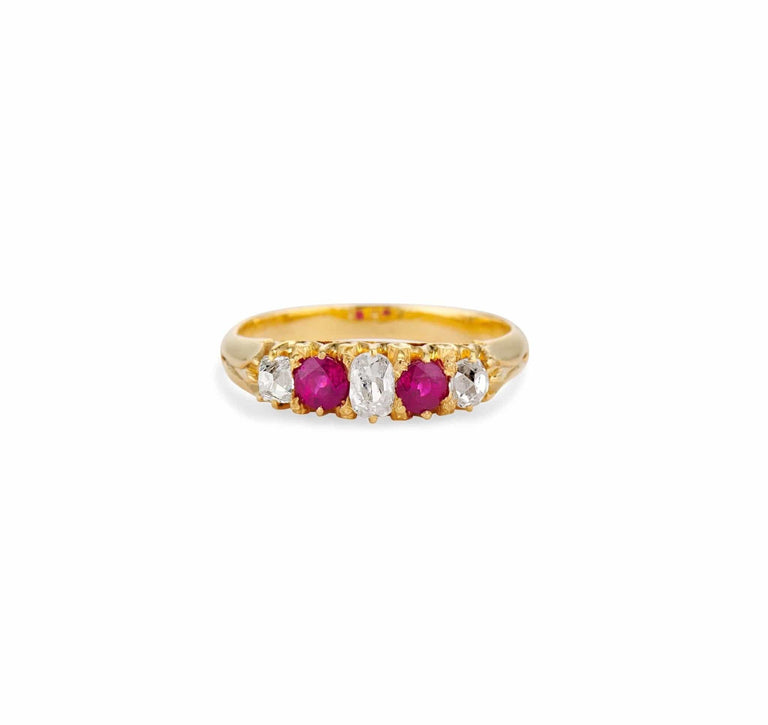 Victorian Diamond and Ruby Half Band Ring
