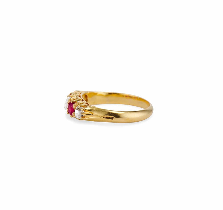 Victorian Diamond and Ruby Half Band Ring