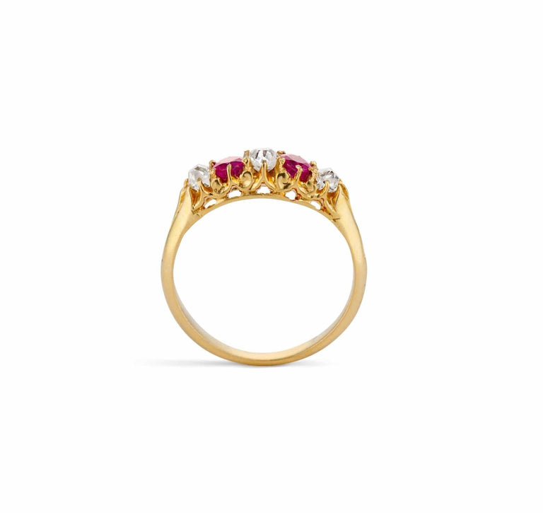 Victorian Diamond and Ruby Half Band Ring