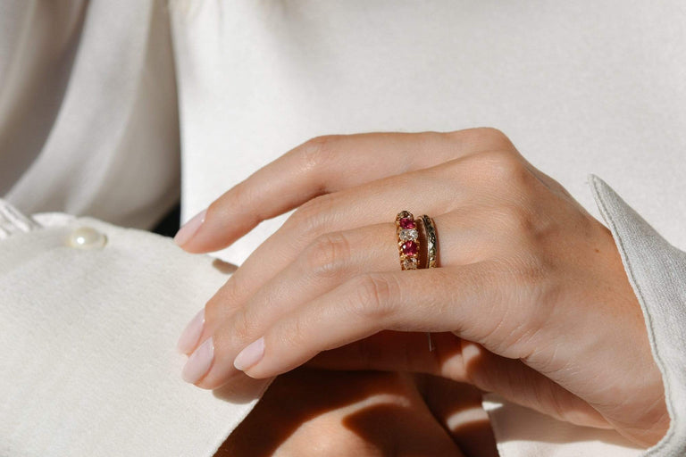 Victorian Diamond and Ruby Half Band Ring