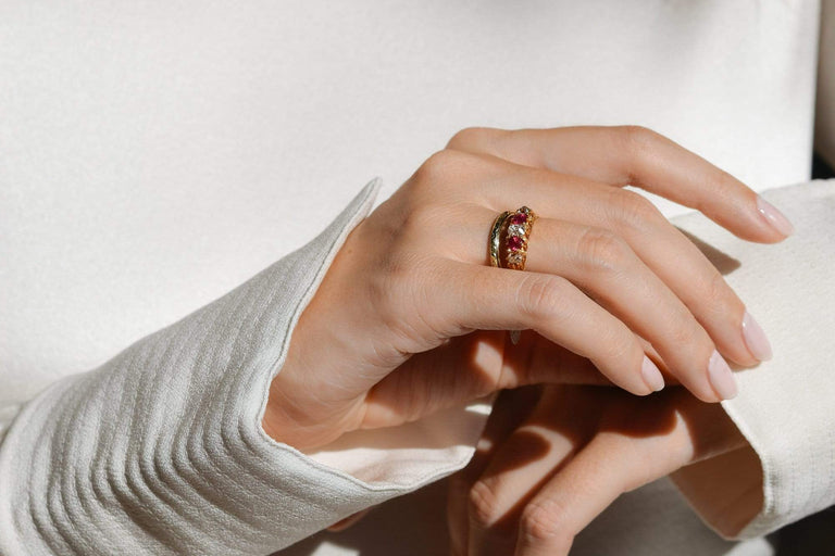 Victorian Diamond and Ruby Half Band Ring