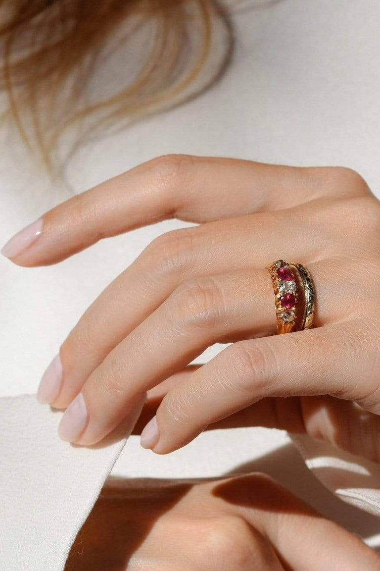 Victorian Diamond and Ruby Half Band Ring