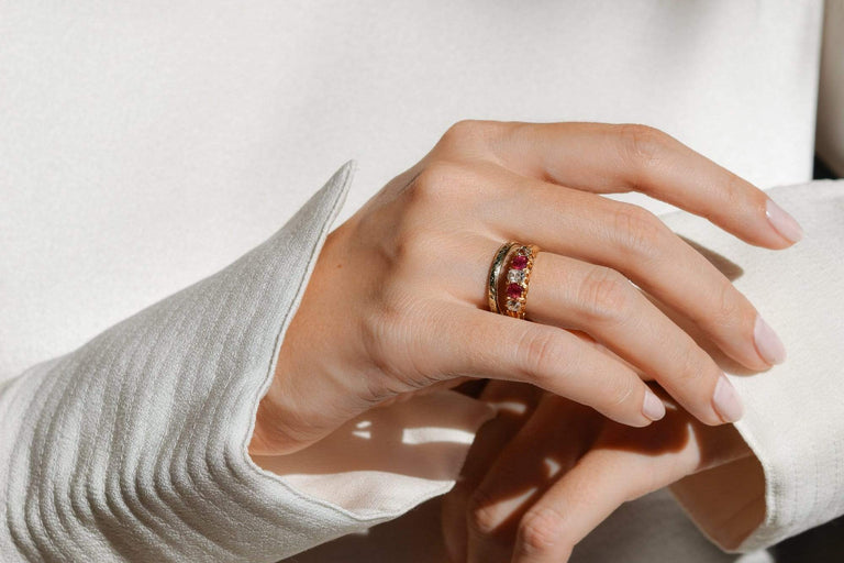 Victorian Diamond and Ruby Half Band Ring