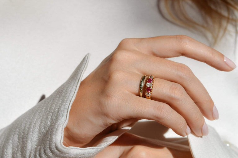 Victorian Diamond and Ruby Half Band Ring