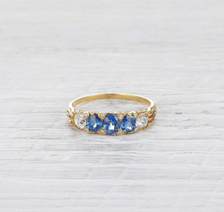 Victorian Diamond and Sapphire Half Hoop Band
