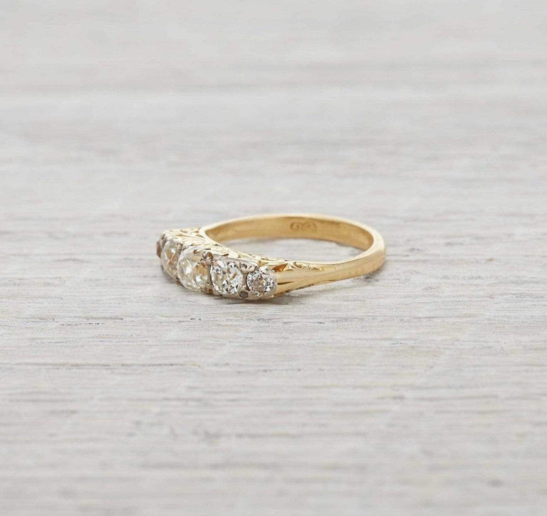 Victorian Diamond Carved Half Hoop Engagement Ring