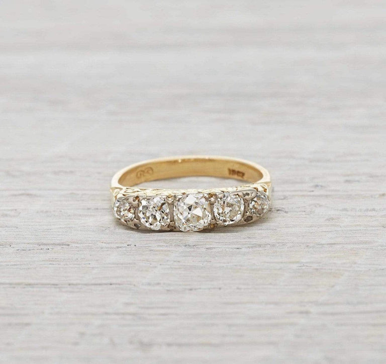 Victorian Diamond Carved Half Hoop Engagement Ring