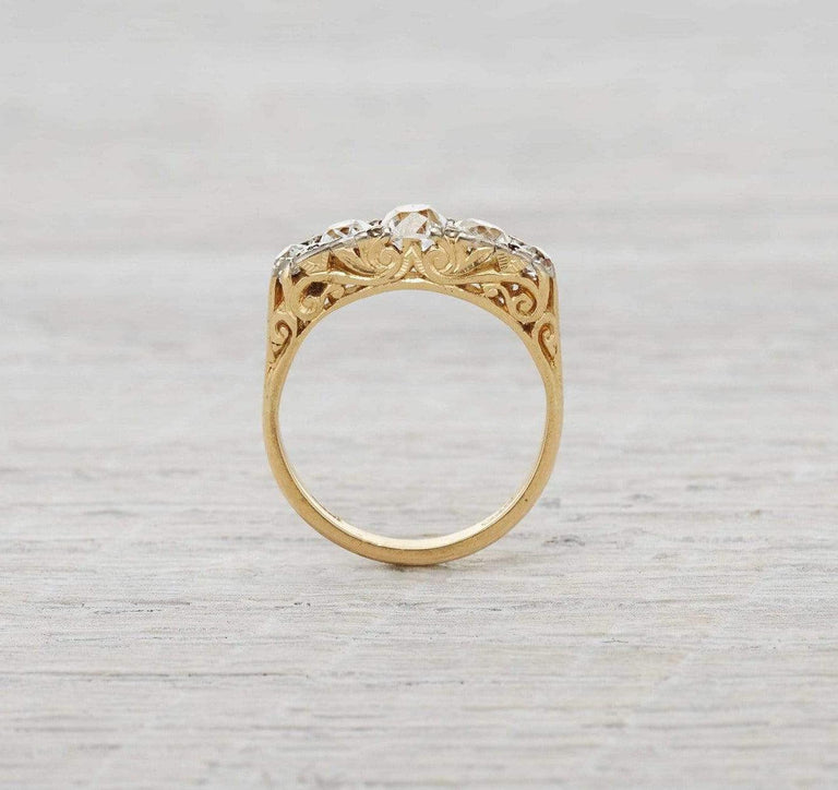 Victorian Diamond Carved Half Hoop Engagement Ring