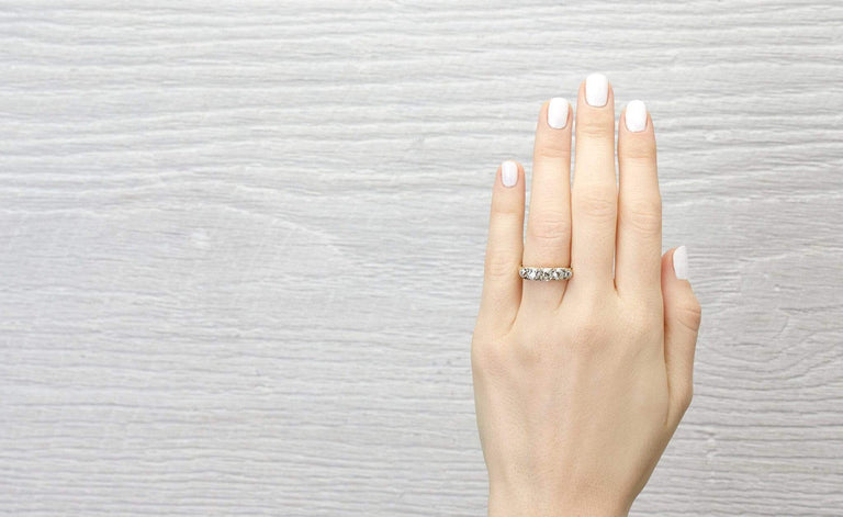 Victorian Diamond Carved Half Hoop Engagement Ring