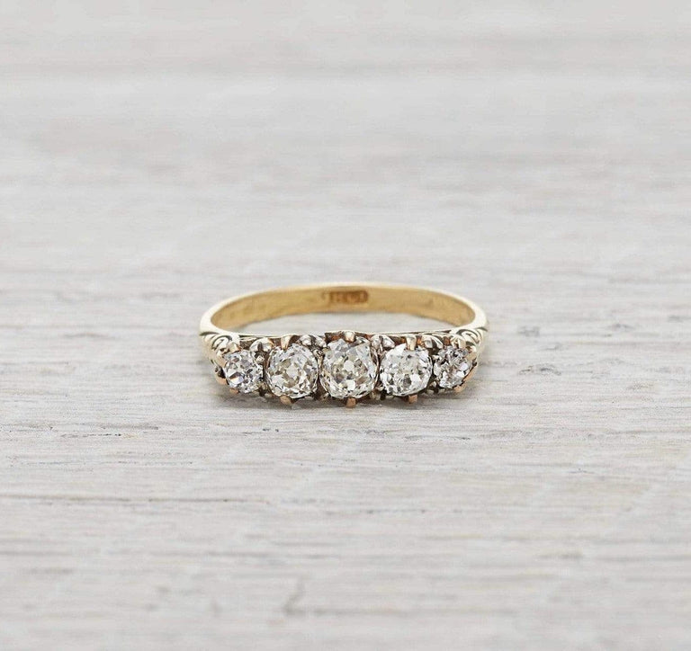 Victorian Diamond Carved Half Hoop Five Stone Engagement Ring