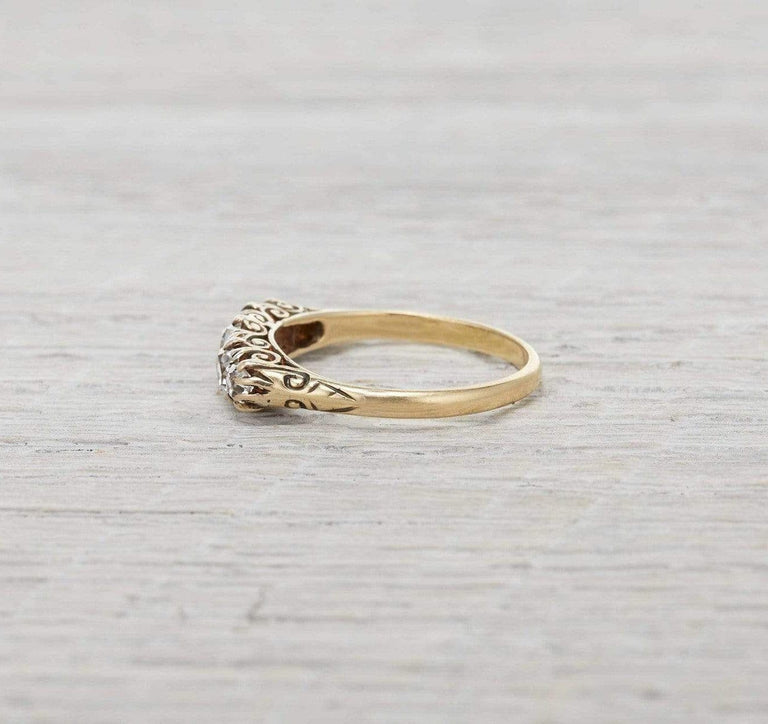 Victorian Diamond Carved Half Hoop Five Stone Engagement Ring