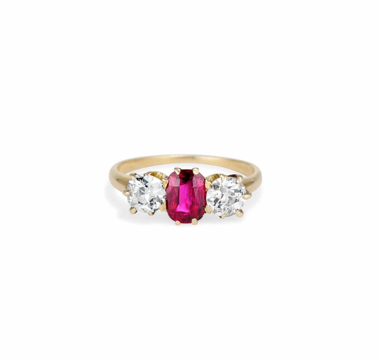 Victorian Diamond & Ruby Gold Three Stone Ring