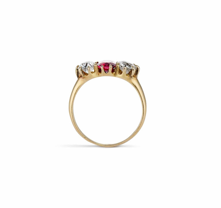 Victorian Diamond & Ruby Gold Three Stone Ring