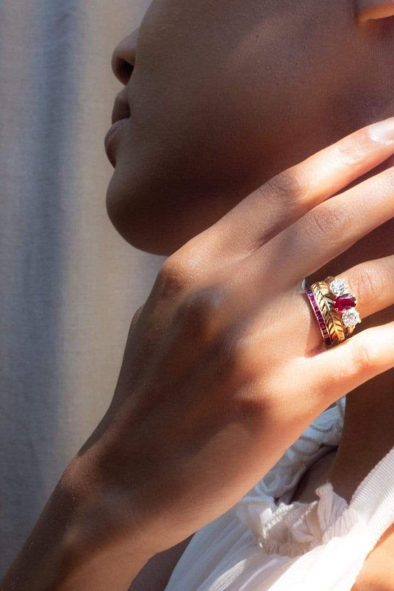 Victorian Diamond & Ruby Gold Three Stone Ring