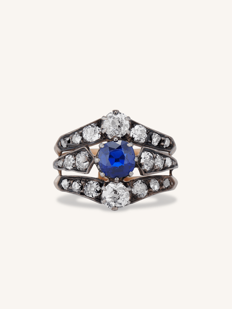Victorian Diamond & Sapphire Tiered Dinner Ring, France