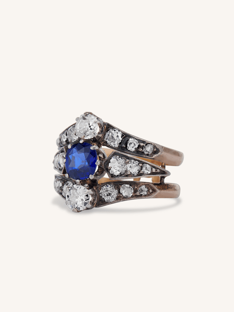 Victorian Diamond & Sapphire Tiered Dinner Ring, France