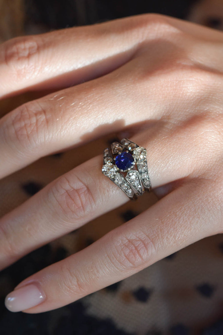 Victorian Diamond & Sapphire Tiered Antique Dinner Ring, France