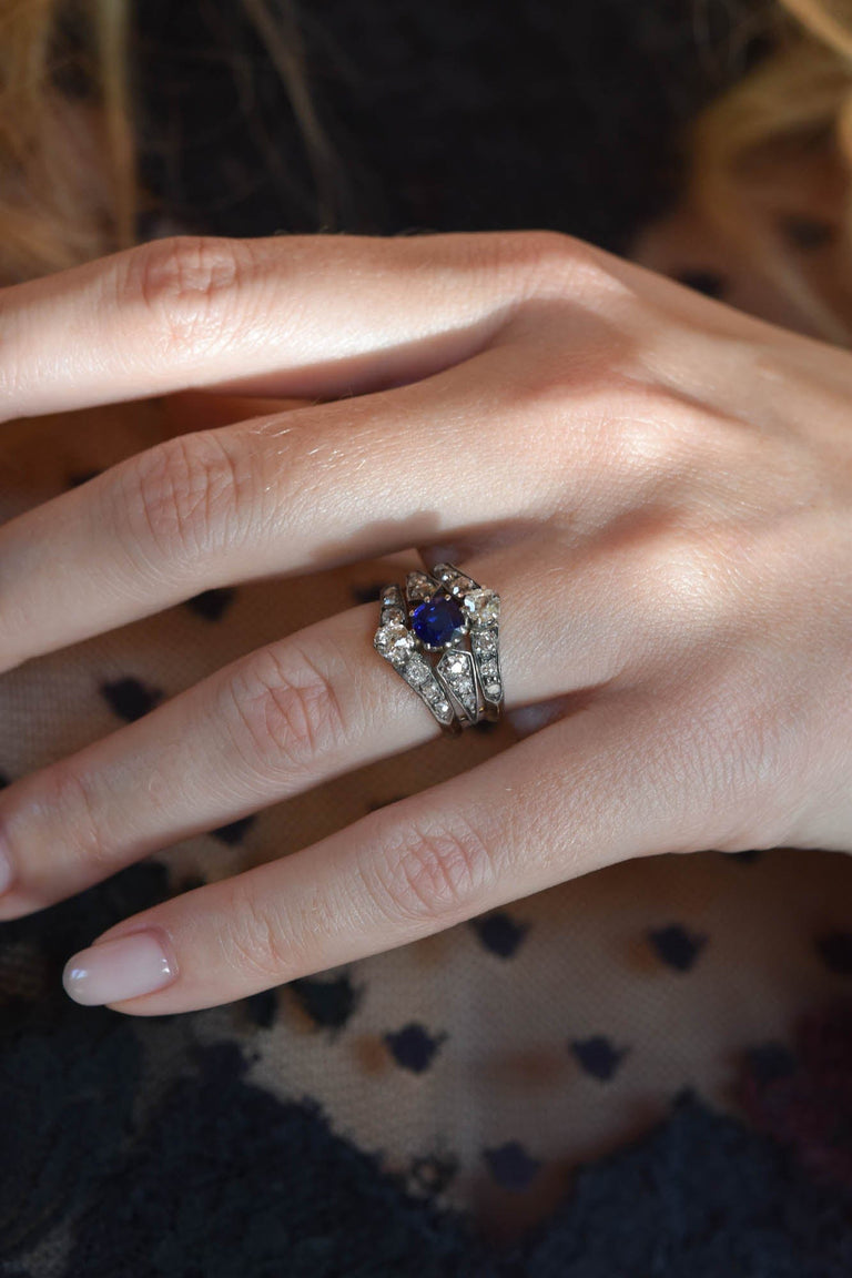 Victorian Diamond & Sapphire Tiered Antique Dinner Ring, France