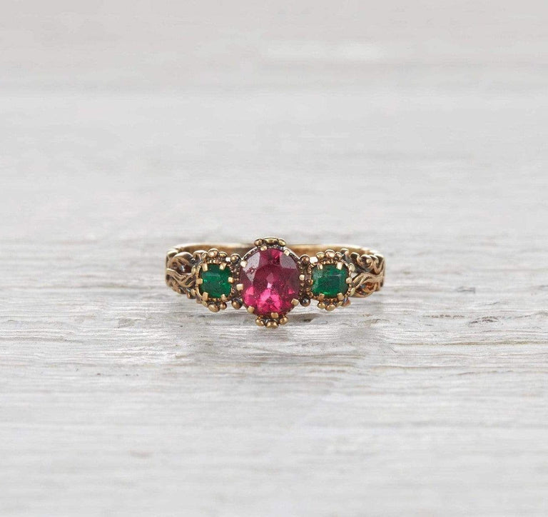 Victorian Emerald and Rubellite Ring