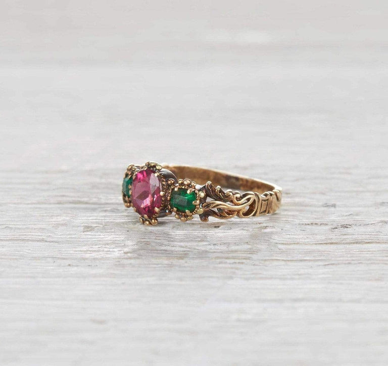 Victorian Emerald and Rubellite Ring